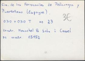 cca 1940 A spanyol vasút, hátoldalon feliratozott fotó, 6x9 cm / railway in Spain, with description ...