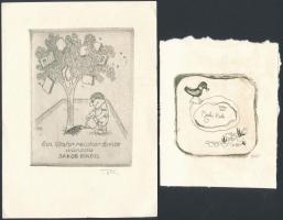 Sáros András Miklós (1945-), Totter... 4 db ex libris rézkarc, jelzettek / 4 Etched bookplates 14x11 cm