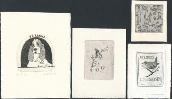Gyarmati, Brockdorff, Dawski, Vodrazka 4 db ex libris rézkarc, jelzettek / 4 Etched bookplates ~10x12 cm