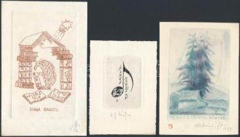 Nechanszky József, Illi Franz, Kostas ...3 db ex libris rézkarc, jelzettek / 3 Etched bookplates 14x11 cm