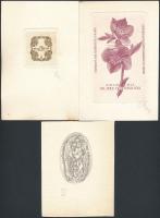 3 db jelzett magyar ex libris Rézkarc, papír, jelzett pl Karanasz 11x10 cm / Hungarian bookplates. etchings