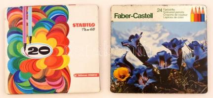 Faber-Castell 24, Stabilo 68 színes ceruzák és filcek, hiánytalan, eredeti dobozában