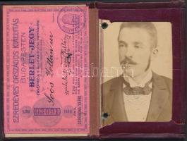 1896 Budapest, Ezredéves Országos Kiállítás, bőr borítós fényképes bérletjegy a kiállítás egész tart...