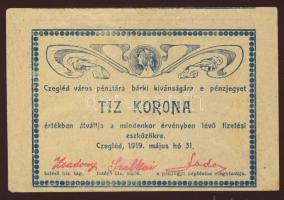 1919. Cegléd 10K szárazbélyegzővel, elő és hátlapi igen erős lecsúszott nyomattal T:II/II-