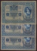 Korona tétel mindegyik piros "Deutschösterreich" fny-sal 1913. 10K T:II-(1x), 20K T:II(2x)...