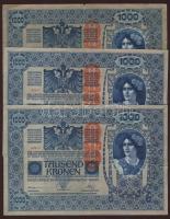 Korona tétel mindegyik piros "Deutschösterreich" fny-sal 1913. 10K T:II-(1x), 20K T:II(2x)...
