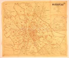 cca 1940 Budapest térképe, Kókai Lajos kiadása. Vörös filccel átrajzolva, sarkainál rajzszegek nyomai, hajtva, 75×92 cm