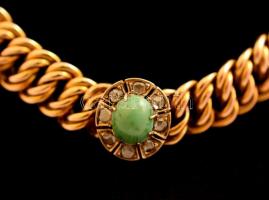 Arany karkötő, kis jade kővel. Jelzett 14 K arany. / Gold bracelet with jade 14C br: 19,3 g