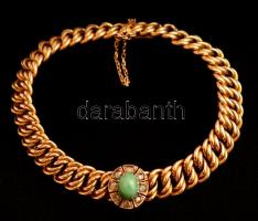 Arany karkötő, kis jade kővel. Jelzett 14 K arany. / Gold bracelet with jade 14C br: 19,3 g