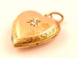 Szív alakú, fényképtartó medál, benne kis kővel 14K / Heart shaped small photo holder medal 2,7 g