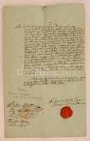 1833 Szabadszállás város vásáros-boltjának bérbeadásáról szóló szerződése a városi előljárók aláírásával és a város címeres pecsétjével