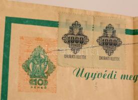 1946 Budapest, ügyvédi meghatalmazás illetékbélyegekkel, hajtva