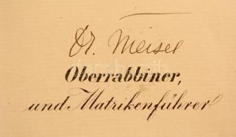 1860 Budapest, igazoló okmány esküvői szertartás elvégzéséről, okmánybélyeggel, Meisel főrabbi aláír...