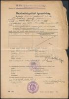 1940 A M. kir. 1/I. honvéd őrzászlóalj szabadságolási igazolványa, hajtva