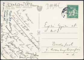 1967 Magyar kézilabda válogatott tagjainak aláírásával hazaküldött lap