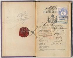 1898 Veszprém vármegye, házalókönyv okmánybélyeggel, a házalást tiltó városok jegyzékével