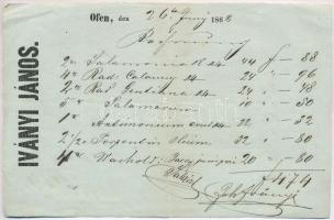 1868 Buda, Iványi János gyógyszerész, tételes számla, hatjva