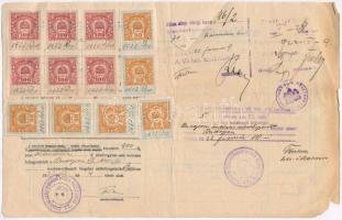 1922 Budapest, marhalevél ló számára, sok okmánybélyeggel. Hajtott, szakadt / veterinary certificate