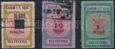 1924, 1926-1927 Szolnok városi illeték 3 klf felülnyomott okmánybélyeg (10.000)