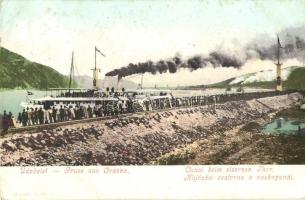 Orsova, Hajózási csatorna a Vaskapunál, gőzhajó, kiadja Hutterer G. / shippig canal, steamship (fl)