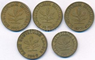 NSZK 1949D 5pf Br-acél + 1949F 10pf sárgaréz-acél + 1950. 10pf sárgaréz-acél (3xklf) T:2,2-
FRG 194...