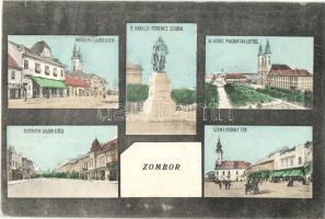 Zombor, Sombor; Kossuth Lajos utca, II. Rákóczi Ferenc szobra, Szent György tér, kiadja Gehring Istvánné / street, statue, square (EK)