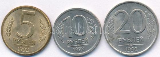 Oroszország 1992. 5R sárgaréz-acél + 10R Cu-Ni + 20R Cu-Ni T:2 Russia 1992. 5 Rubles Brass-steel + 10 Rubles Cu-Ni + 20 Rubles Cu-Ni C:XF