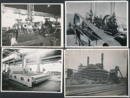 cca 1925 Budapest, Röck István Gépgyára, 13 db vintage fotó és egy boríték a gyárból, 13x18 cm és 8x11 cm között