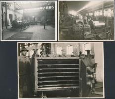 cca 1925 Budapest, Röck István Gépgyára, 13 db vintage fotó és egy boríték a gyárból, 13x18 cm és 8x...