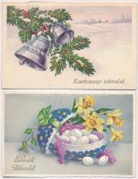 32 db RÉGI üdvözlőlap, virág motívumlap több litho lappal / 32 pre-1945 greeting cards, flower motiv...