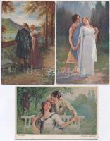 9 db RÉGI motívumos képeslap, romantikus párok / 9 pre-1945 motive postcards, romantic couples