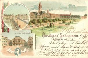 1898 Szeged, Klauzál tér, Európa szálló, közúti híd, kiadja Endrenyi Imre (kis szakadás / small tear)