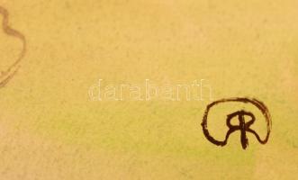 RR jelzéssel: Kakasok, tyúkok. Akvarell-tus, papír, 28×41 cm