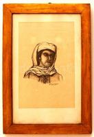 Kálmánczhelyi József (?-?): Női portré. Tus, papír, jelzett, üvegezett keretben, 19×13 cm