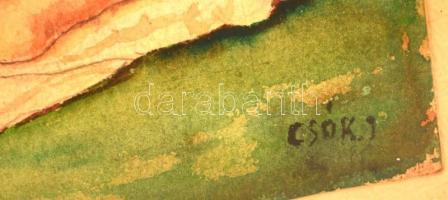 Csók jelzéssel: Női akt. Akvarell-ceruza, papír, üvegezett keretben, 20×29  cm