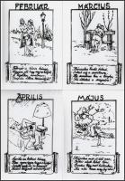 cca 1935 Erotikus rajzok fotókópiája, minden hónapra egy kalendáriumi jó tanáccsal kísérve, Fekete G...