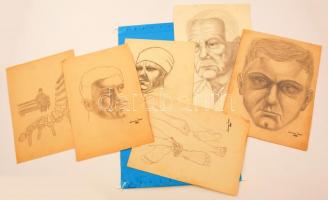Losonczy jelzéssel: Vázlatok és portrék (5db). Ceruza, papír, 29×20 cm