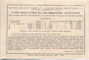 Budapest 1948. "Fél sorsjegy - VIII. Újjáépítési Állami sorsjáték" sorsjegy T:II