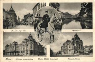 Kassa, Kosice; Horthy Miklós bevonulása, Kossuth Lajos utca, Malomárok, Katonai parancsnokság, Nemzeti Színház / entry of Hungarian troops, street, river, military command, theater