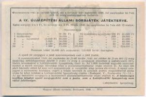 Budapest 1948. "Egész sorsjegy - IX. Újjáépítési Állami sorsjáték" sorsjegy T:III hátoldal...