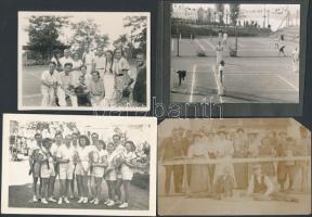 cca 1900-1951 Társasági élet a teniszpályákon, 4 db vintage fotó, 9x14 cm és 9x12 cm