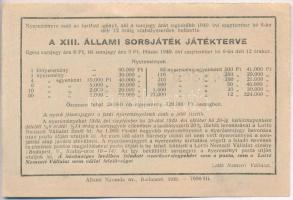 Budapest 1949. "Fél sorsjegy - XIII. Állami sorsjáték" sorsjegy T:II