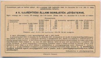 Budapest 1946. "Fél sorsjegy - II. Újjáépítési Állami sorsjáték" sorsjegy T:II-