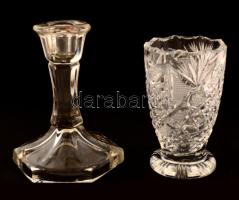 Bolha tétel: Hereklion kerámia váza (múzeumi másolat) m:13 cm, ólomkristály váza m:11 cm,  üveg gyertyatartó m:12 cm, hibátlanok, összesen: 3 db