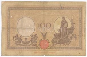 Olaszország 1926. 100L ívszél nélkül T:III- lyuk
Italy 1926. 100 Lira without counterfoil C:VF hole