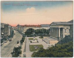 Budapest VIII. Múzeum körút, Nemzeti Múzeum, villamosok, hajtatlan kétlapos panorámalap