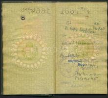 1937 Útlevél dr. Nagy Benő kir. törvényszéki bíró részére kiállítva, érdekes háború végi bélyegzésse...