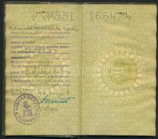 1937 Útlevél dr. Nagy Benő kir. törvényszéki bíró részére kiállítva, érdekes háború végi bélyegzésse...