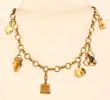 Arany (Au) 14 K zsuzsu karkötő, zománc és csont díszekkel, bruttó: 9,6 g