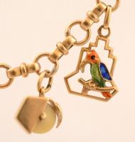 Arany (Au) 14 K zsuzsu karkötő, zománc és csont díszekkel, bruttó: 9,6 g